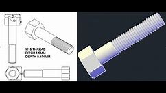 AutoCAD 3D Modeling of Nut Bolt (M10). BOLT THREAD ISOMETRIC PROJECTION, ISOMETRIC VIEW, 3D THREAD