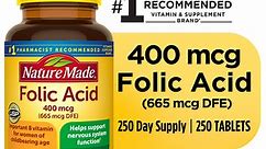Nature Made Folic Acid 400 mcg (665 mcg DFE) Tablets, Dietary Supplement, 250 Count