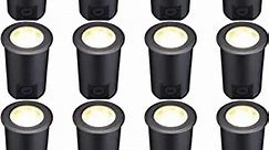 LEONLITE 12-Pack 7W LED Landscape Well Lights, 720LM 12-24V AC/DC Low Voltage, CRI90 IP67 Waterproof Inground Well Lights Outdoor, Black Aluminum Housing, Embedded Parts Included, 3000K Warm White