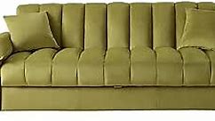 Convertible Comfortable Sleeper Velvet Sofa Couch with Storage for for Living Room Bedroom Sofabed, 83'', Green
