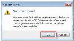 No driver found | Windows can't find a driver on the network.