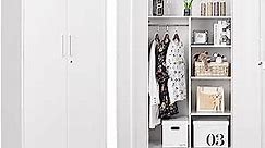 Metal Storage Cabinets Locker with Lock Door, 72'' Wardrobe Cabinet with Hanging Rod, Metal Wardrobe Closet for Home, Office, School, Employee, Gym for Clothes Storage (White)