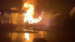 Train Bridge Collapses After Catching Fire