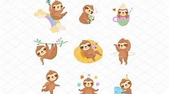 Cute cartoon baby sloths. Wild sloth