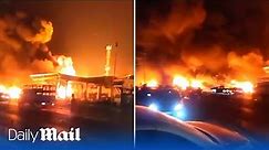 Terrifying moment petrol station explodes in Russia killing 25 people