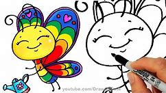 How to Draw a Cartoon Butterfly Cute step by step Rainbow Colors