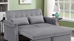 Aukfa 55" Convertible Sleeper Sofa Bed with Pull Out Couch, Velvet Tufted Button Backrest Loveseat - Gray