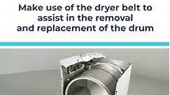 DIY'R TIPS - Make use of the dryer belt to assist in the removal and replacement of the drum. Find resources, videos, and parts on our website to help you repair your dryer, RepairClinic.com. #RepairClinic #tipsandtricks #FixIt #Fix #DIY #TechTips #TechTip #Tip #Tips #DIYTip #DIYTips #Dryer | RepairClinic.com