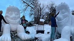 Artists building snow sculptures in neighborhood following significant snowstorms