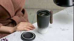 suyika Tomotime Ceramic Tea Cup with Infuser and Lid Tea Mugs Wooden Handle 400ml/13.5oz Black cyan
