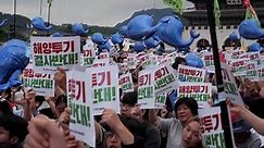 South Koreans protest against Japan’s Fukushima water release plan during IAEA chief’s visit