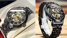 OLEVS Watches for Men Skeleton Automatic Mechanical Gold Watch