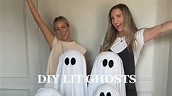 DIT lit ghost 👻 back with my bestie to create these DIY sheet ghosts for half the price of the Pottery Barn #potterybarn #halloweendiy #diycraft #diyideas #sheetghost #litghost | Momof2
