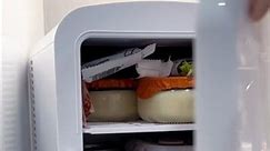 Mini fridge restock 🤍 #minifridge #restock #organize #snacks #satisfying #aesthetic #asmr #viral