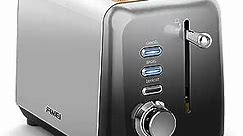 2 Slice Toaster, FIMEI Stainless Steel Bagel Bread Toasters with Extra Wide Slots, Compact Bagel Toaster with 7 Browning Settings, Bagel/Defrost/Cancel Functions, Gradient Gray
