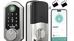 Smart Front Door Lock Knob Set: WiFi Fingerprint Keypad Deadbolt Keyless Entry - Touchscreen Digital Electronic Passocde Bluetooth Remote Control for Home Airbnb Satin Nickel