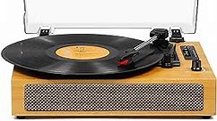 Vinyl Record Player Portable Vintage Turntable for Vinyl Record with Built-in Speakers, USB Recording, 33-1/3 45 78 RPM Bluetooth Retro Phonograph LP Player Support AUX in RCA Out, Bamboo-Pattern
