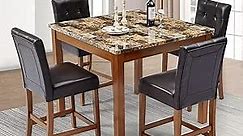 42" Wooden Counter Height Dining Table Set with Faux Marble Table and 4 Chairs Nordic Square 5-Piece Dining Table Set Brown