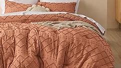 Bedsure Full Size Comforter Set - Pumpkin Comforter, Boho Tufted Shabby Chic Bedding Comforter Set, 3 Pieces Vintage Farmhouse Bed Set for All Seasons, Fluffy Soft Bedding Set with 2 Pillow Shams