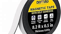 DIYMAG Magnetic Tape, 1 Roll Magnetic Strip with Strong Self Adhesive Flexible Magnet Tape Roll for Craft DIY Projects, Whiteboards and Fridge Organization, 1/2" Wide x 1/14" Thick x 8Ft