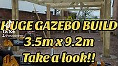 We are hoping to complete this massive Gazebo today! 3.5m Gable x 9.2m. 6no 200mm posts, 20mm thick tongue and groove roof boards, C24 graded timber in the roof frame and we are currently fitting the pro grade shingles! We will hopefully be done by the end of today! Let us know what you think in the comments! www.woodmines.info woodmines@gmail.com @dewalt @onduline #gazebo #wiganbusiness #carpentry #reels2024 #carports #lancashire | WoodMines