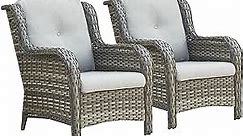 Patio Chairs Outdoor Wicker Chair - Rattan Dining Chairs Porch Chairs Outside Club Chairs with High Back and Deep Seating(Mixed Grey/Grey)