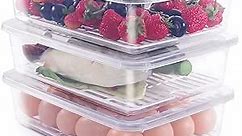 77L Food Storage Container, (3-Pack) Plastic Food Containers with Removable Drain Plate and Lid, Stackable Portable Freezer Storage Containers - Tray to Keep Fruits, Vegetables, Meat and More (Large)