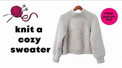 FREE Easy Moss Stitch Chunky Raglan Knit Sweater Pattern + Tutorial