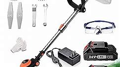 Cordless Weed Wacker Electric Weed Eater with 2 24V Battery, 3-Speed Adjustable Grass Trimmer Brush Cutter with 1880W Brushless Motor, Push No String Trimmer for Garden Yard