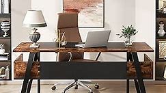 Tribesigns 63 Inches Desk with Bottom Shelves, Large Executive Desk, Computer Desk for Home Office, Business Workstation, Color Combination Table, Black and Brown