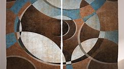 Abstract Curtains 2 Panels Set, Grunge Vintage Style Contemporary Circular Round Geometric Figures Artwork, Window Drapes for Living Room Bedroom, 108W X 108L Inches, Umber Slate Blue, by Ambesonne