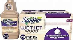 Swiffer WetJet Mops for Floor Cleaning, Hardwood Floor Cleaner, Mopping Refill Bundle, Includes: 20 Pads, 1 Cleaning Solution