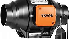 VEVOR Inline Duct Fan, 4-Inch 200 CFM with Variable Speed Controller, Quiet AC-motor Ventilation Exhaust Fan for Cooling Booster, Grow Tents, Hydroponics