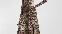 Dolce&Gabbana Leopard-Print Long-Sleeve Fit-&-Flare Midi Dress
