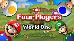 New Super Mario Bros. Wii – 4 players Walkthrough Co-Op (100%) World 1