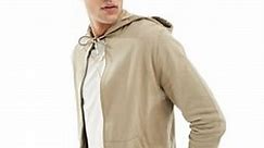 ASOS DESIGN zip through hoodie in grey beige | ASOS