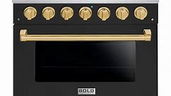 Hallman BOLD 36 in. 5.2 Cu. ft. 6 Burner Freestanding All Gas Range with Gas Stove and Gas Oven, Matte Graphite with Brass Trim HBRG36BSMG