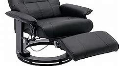 Faux Leather Manual Recliner,Adjustable Swivel Lounge Chair with Footrest,Can Rotate 360 Degrees, Curved Wooden Frame, Armrest and Wrapped Wood Base for Living Room (Black)