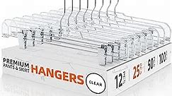 HOUSE DAY Skirt Hangers Pants Hangers with Clips Clear Plastic Pants Hangers with 2-Adjustable Clips Non-Slip Pants Hangers Space Saving for Closet Clip Hangers for Pant, Skirts, Shorts, Pack of 25