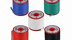 BNTECHGO 12 Gauge Silicone Wire Kit Red Black White Blue and Green Each 25ft 12 AWG Stranded Tinned Copper Wire