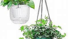 Melphoe 2 Pack Self Watering Hanging Planters Indoor Hanging Flower Pots, 6.5 Inch Outdoor Hanging Plant Pot Basket, Plant Hanger with 3Hooks Drainage Holes for Garden Home