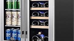 Tylza Wine and Beverage Refrigerator 24 Inch Dual Zone, French Door Wine and Beverage Cooler 24'' Built-In or Freestanding Drink Fridge, Under Counter Beer Refrigerator