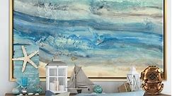 Designart "Ocean Mineral Waves" Nautical & Coastal Framed Canvas - Blue - Bed Bath & Beyond - 25981264