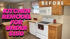 Quick Kitchen remodel for under $150! Peel & stick backsplash (over existing tile) and countertop.