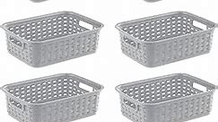 Sterilite 11 Inch Small Weave Open Bin Wicker Storage Basket Home Organizer Tote for Countertops, Bookshelves, and Closets, Cement, 8-Pack