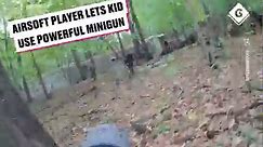 Airsoft player lets a kid use his powerful minigun 👀