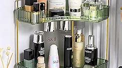 2 Tiers Bathroom Countertop Organizer Makeup Corner Organizer Countertop Perfume Tray for Cosmetic Storage Organizer Bathroom Shelf