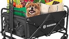 Foldable Wagon Cart with Wheels Small Folding Grocery Wagon Camping Apartment Fold Up Wagon Cart Black