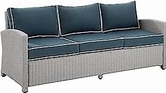 Crosley Furniture KO70049GY-NV Bradenton Outdoor Wicker Sofa, Gray with Navy Cushions
