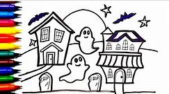 Halloween Haunted House Drawing, painting and coloring for kids & Toddlers | Drawing colouring #art